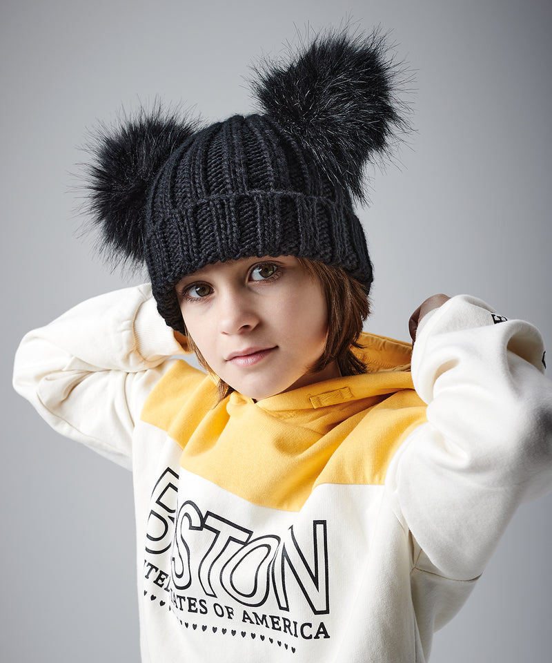 Infant/junior faux fur double pom pom beanie